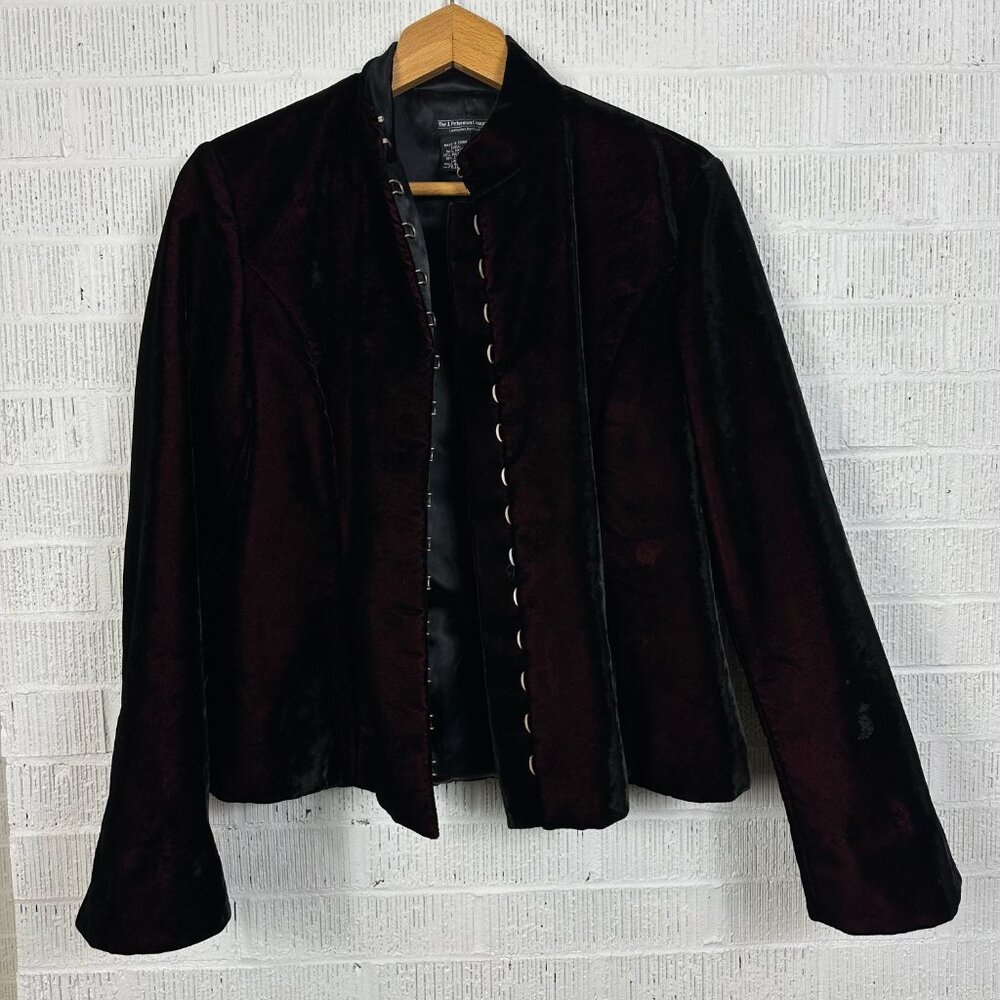 J. Peterman Black Red Velvet Fitted Jacket Victorian Equestrian Steampunk Size 8